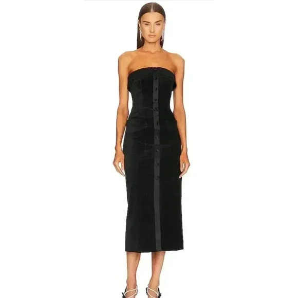 SALONI CARINA BLACK COTTON VELVET CORSET MIDI DRESS Size 0 NEW NWT! - Picture 4 of 10